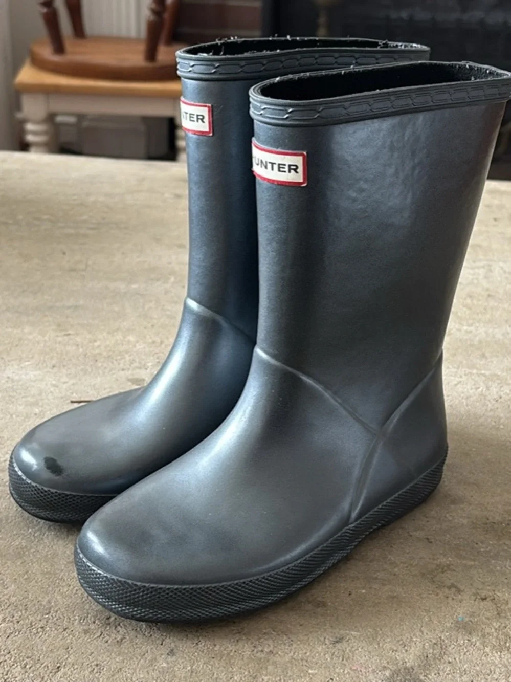 Hunter Kids First Classic Rain Boots Metallic Black Waterproof Rubber  A-4